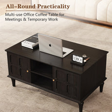 CBJCBJ Mid-Century Coffee Table,Living Room Center Table with 4-Door Storage and Open Storage, Black