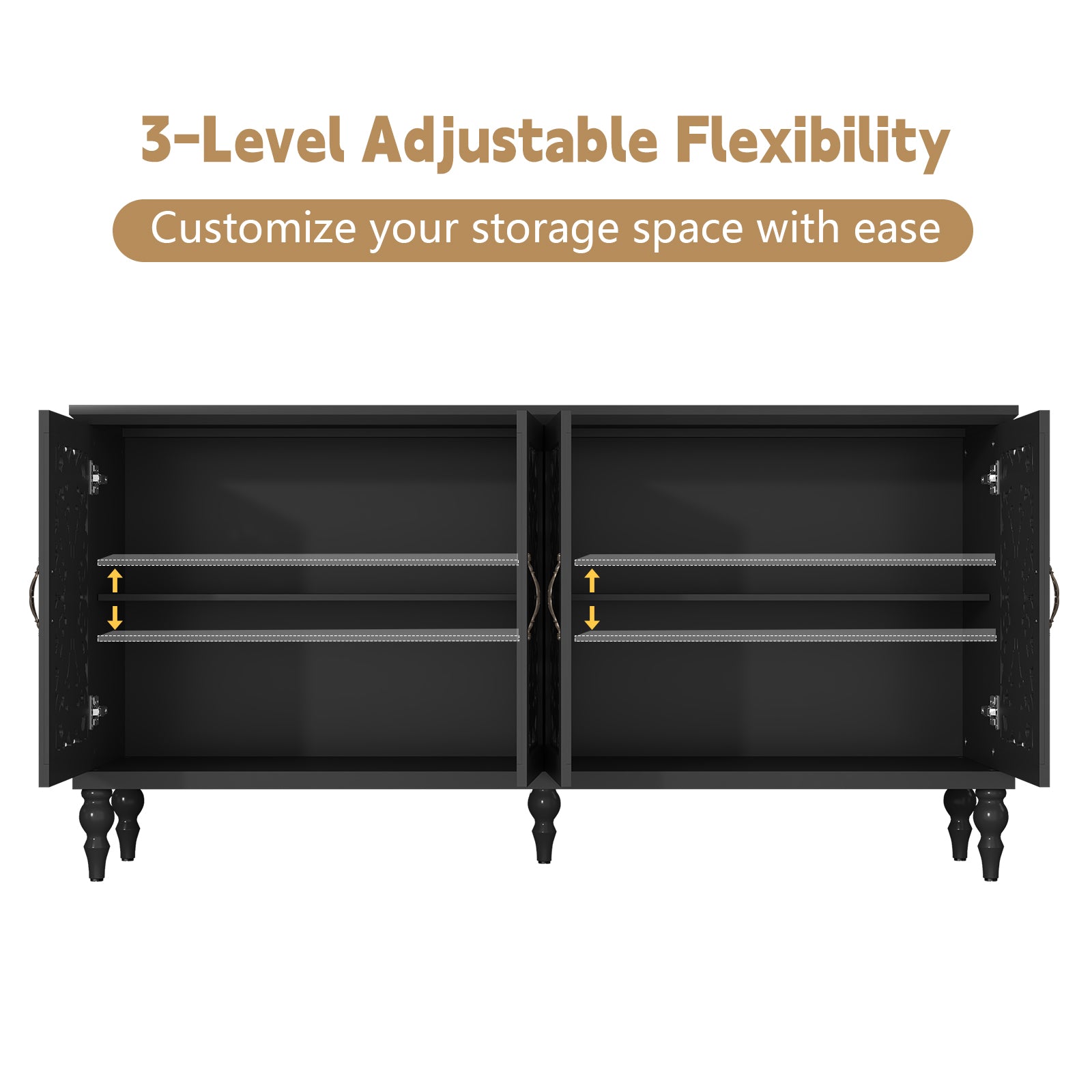 HLR 61.8" Accent Cabinet, 4 Doors Sideboards and Buffets Cabinet Buffet Cabinet with Storage for Living Room, Black