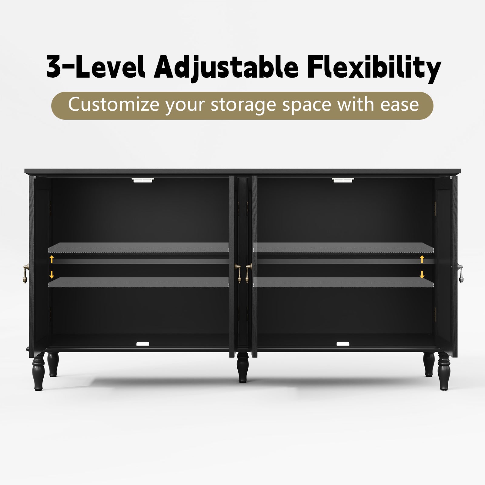 CBJCBJ 58" Retro Sideboard Buffet Cabinet with Storage, Accent Cabinet for Kitchen, Living Room,Black