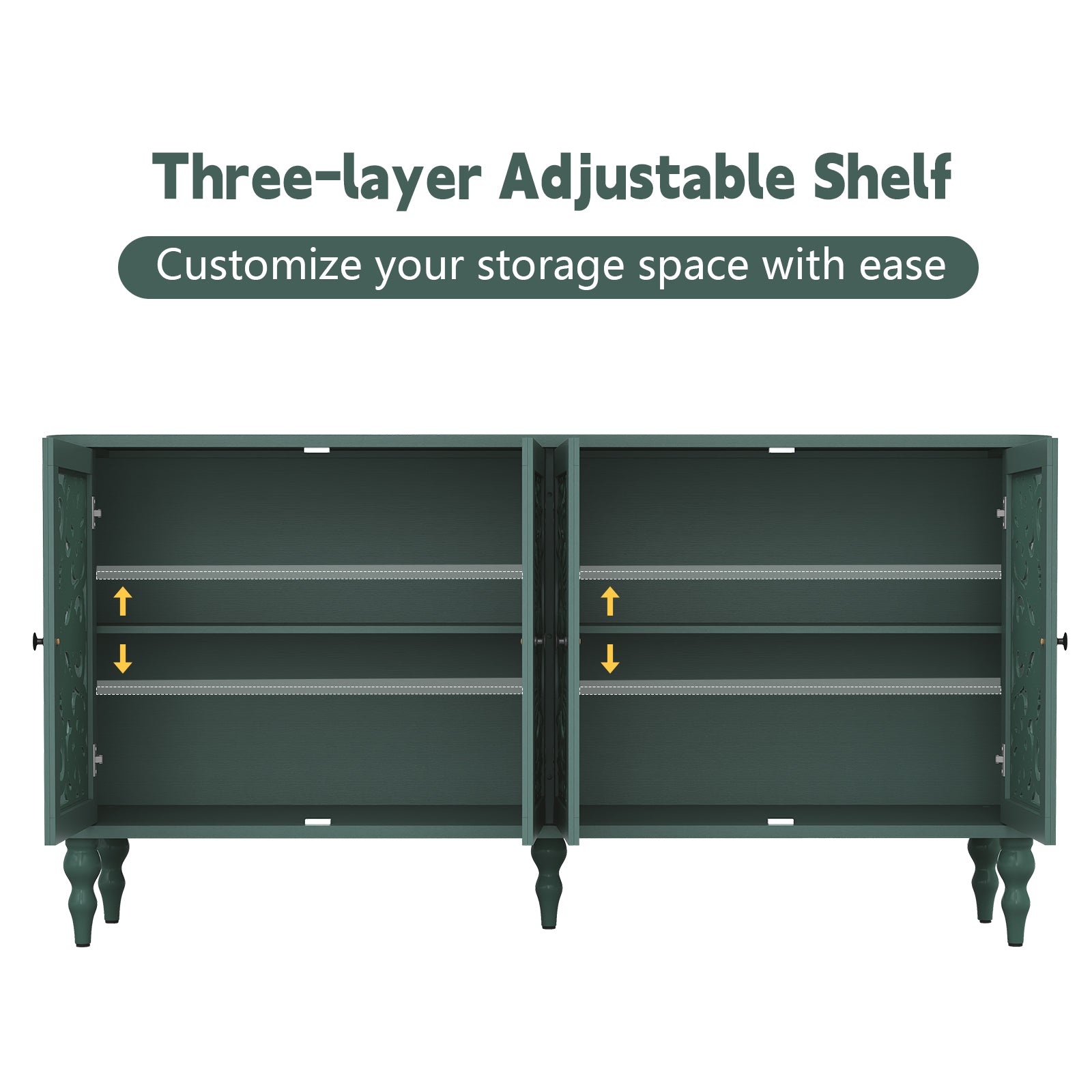 CBJCBJ 63" Retro Arc Carved Sideboard Buffet Cabinet, Wooden Credenza Storage for Dining Room, Green