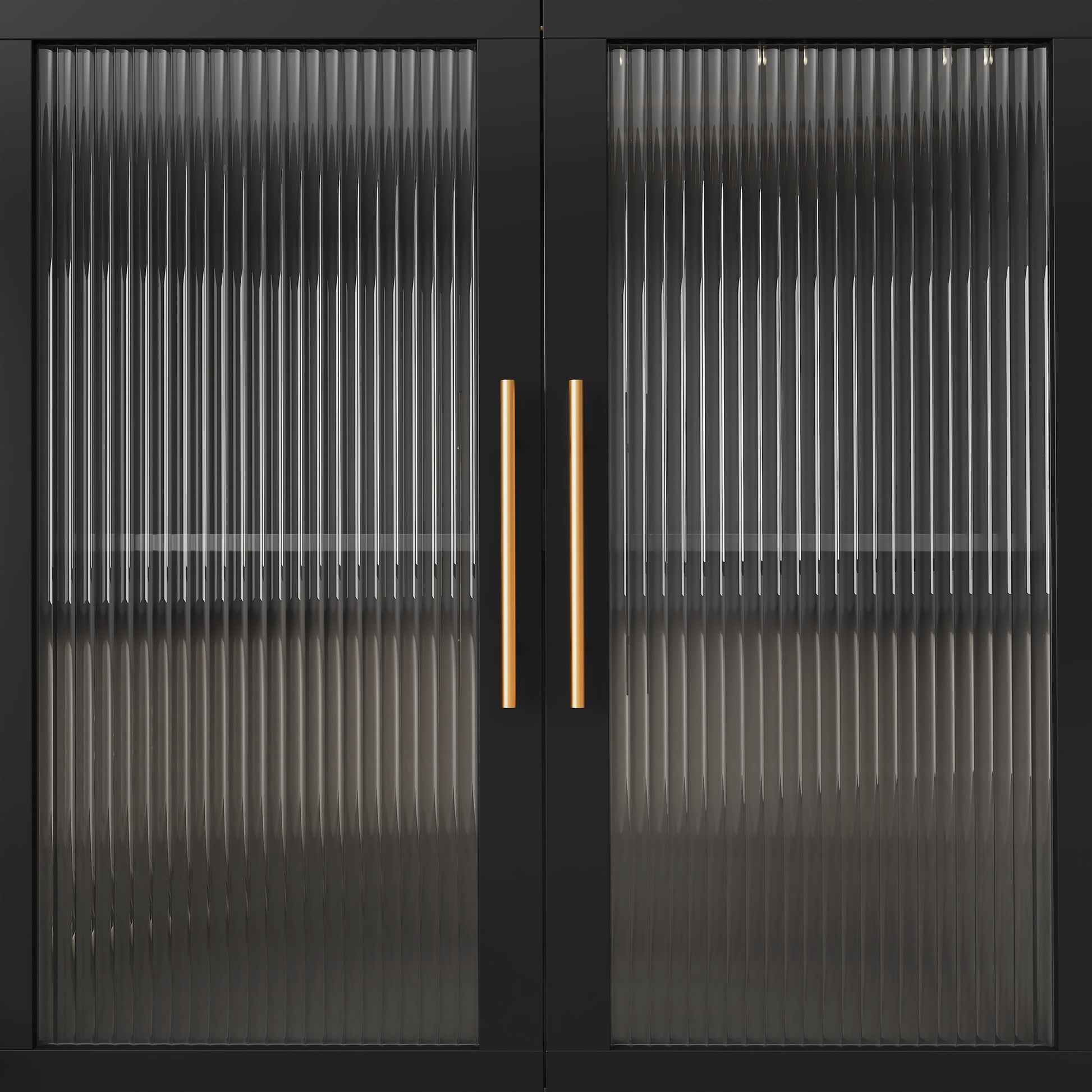 HLR 47.2" Coffee Wine Bar Cabinet with 2 Glass Doors, Modern Buffet Sideboard Table for Dining Room, Black