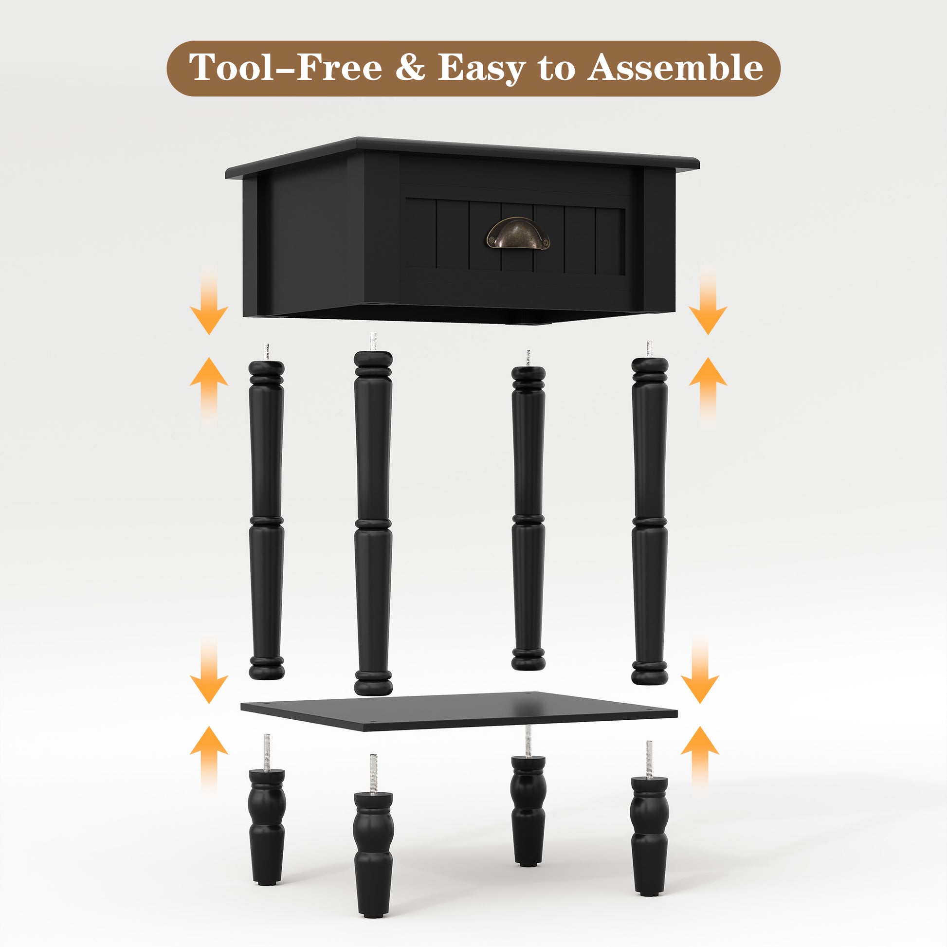 HLR 26"H Modern Nightstand with Drawer, Minimal Assembly Wood End Table for Bedroom，Black