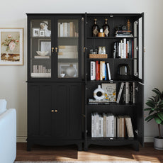 CBJCBJ Modern Bookcase with Storage, Display Cabinet with Glass Doors, Storage Cabinet with Adjustable Shelves,Black