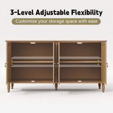 HLR 58'' Large Sideboard Buffet Cabinet with Storage, 4 Doors Modern Credenza Table for Living Room, Wood
