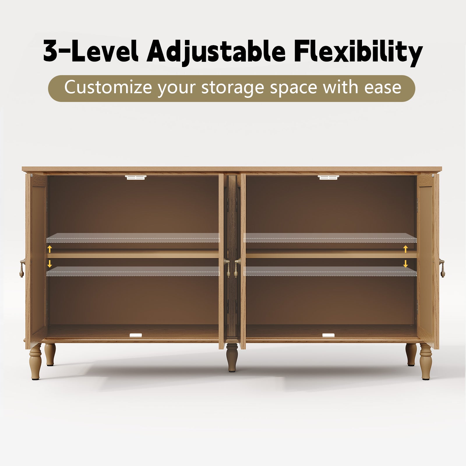 HLR 58'' Large Sideboard Buffet Cabinet with Storage, 4 Doors Modern Credenza Table for Living Room, Wood