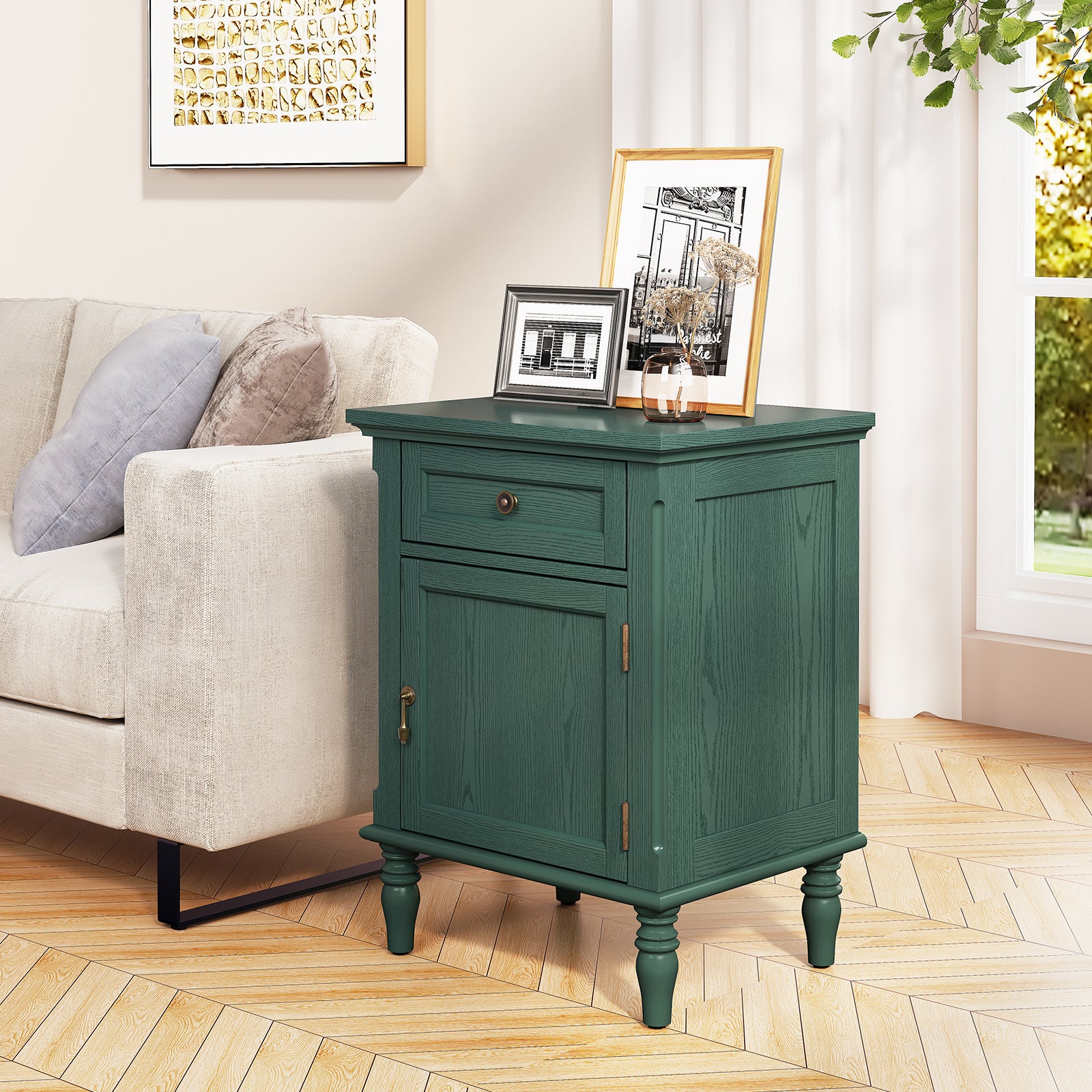 HLR 25"H Nightstands Set of 2, Modern Retro Bedside Table with Drawer, End Table for Bedroom, Green