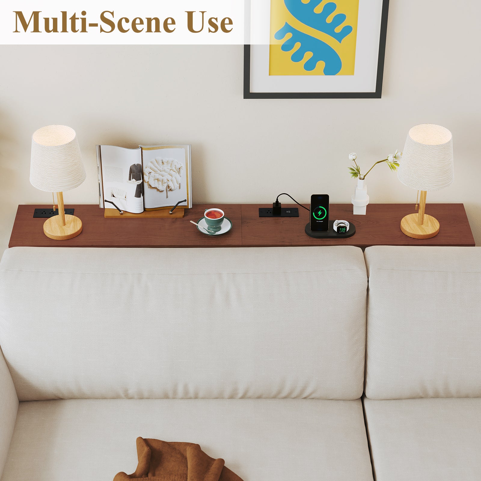 CBJCBJ Narrow Console Table with Charging Station, 2-Tier Simple Entryway Table for Living Room Hallway,Brown