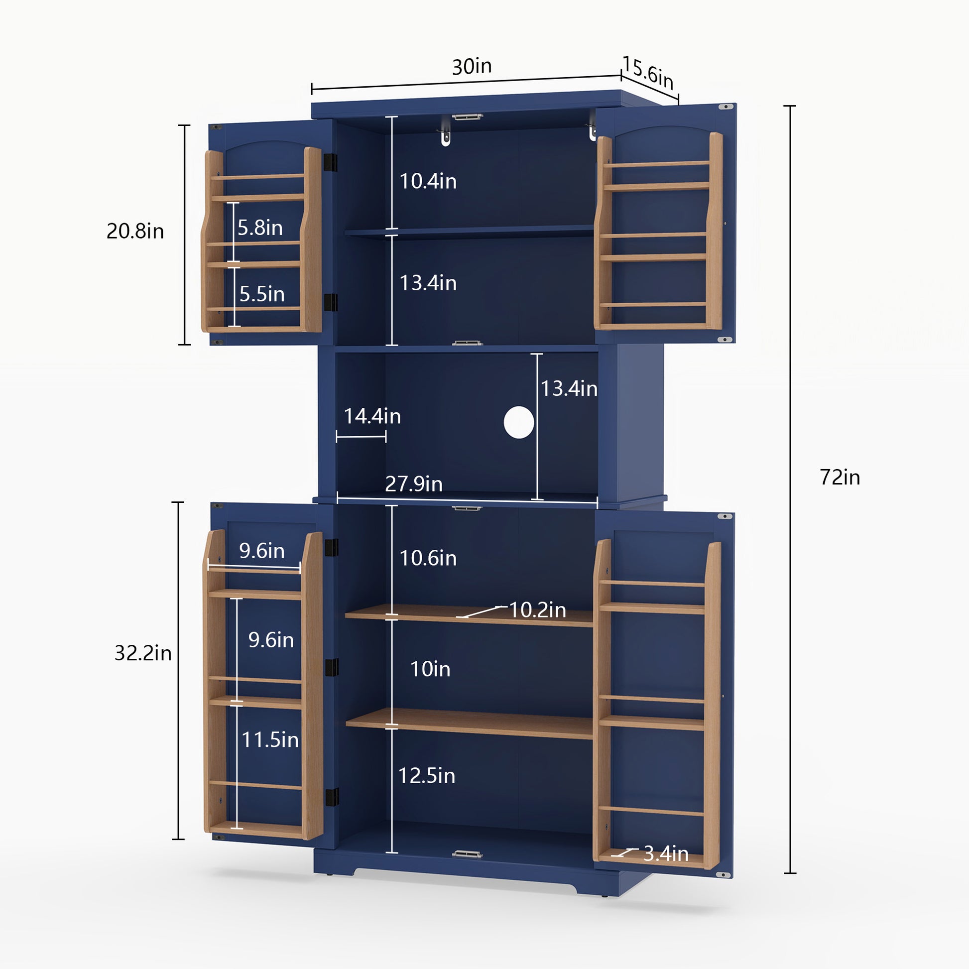 HLR 72" Kitchen Pantry Cabinet, Freestanding Pantry Storage Cabinet with Hutch & Shelves, Navy Blue