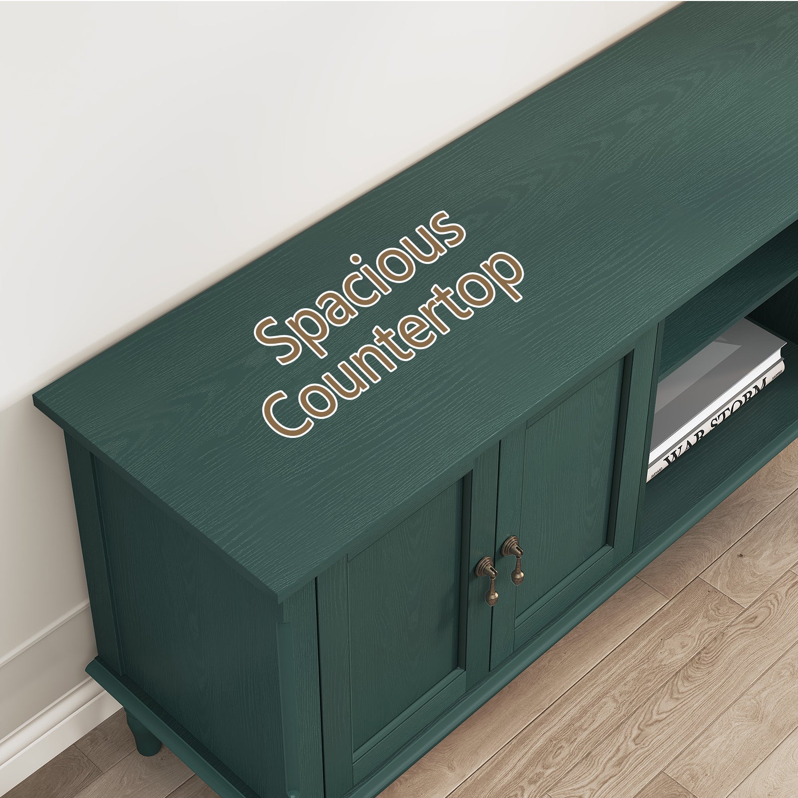CBJCBJ 67" TV Stand, for TVs up to 75", Retro Entertainment Center with Storage for Living Room,Green
