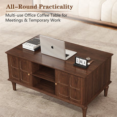 CBJCBJ Mid-Century Coffee Table,Living Room Center Table with 4-Door Storage and Open Storage, Brown