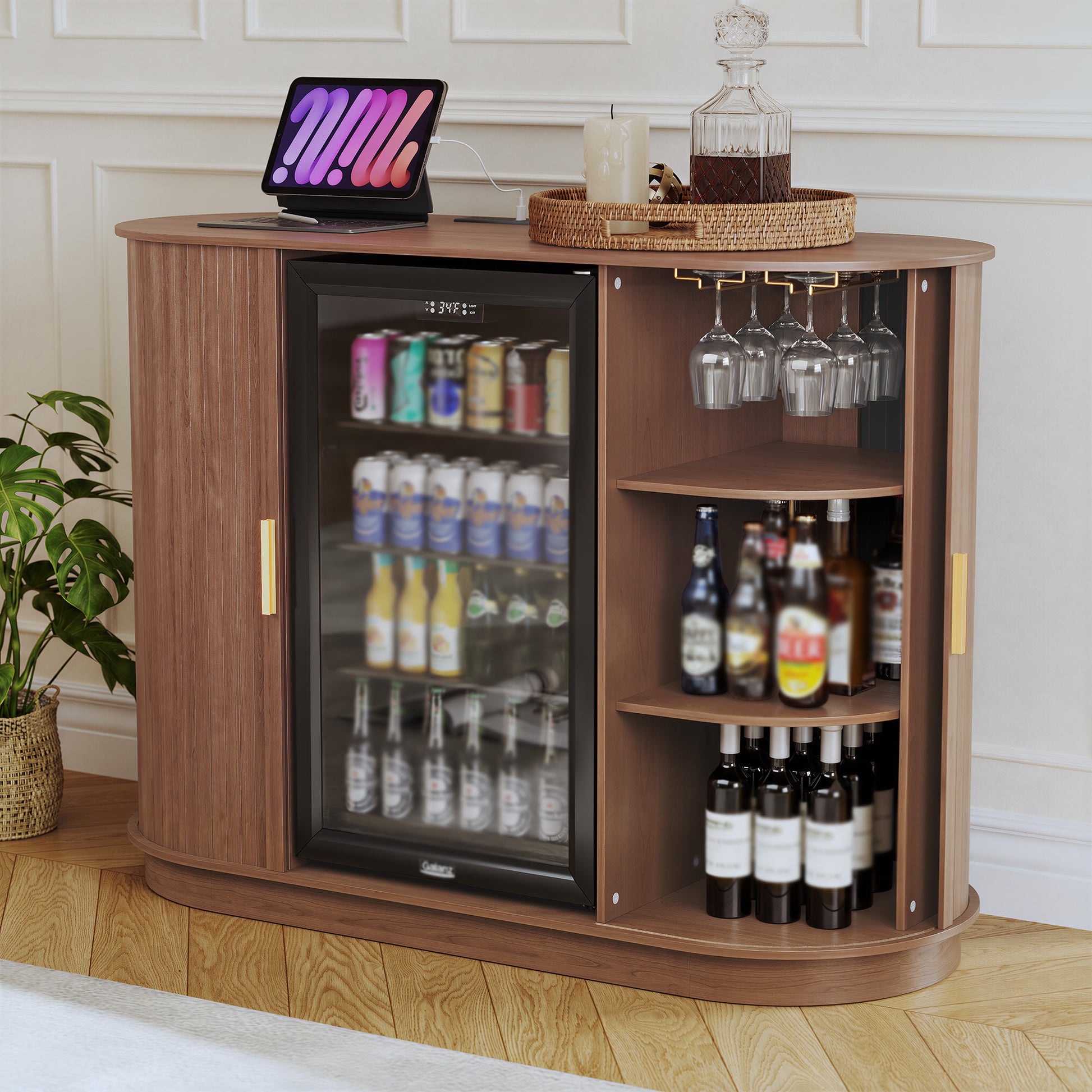 CBJCBJ 53" Wine Bar Cabinet with Tambour Door, Coffee Bar for Dining Room,Green