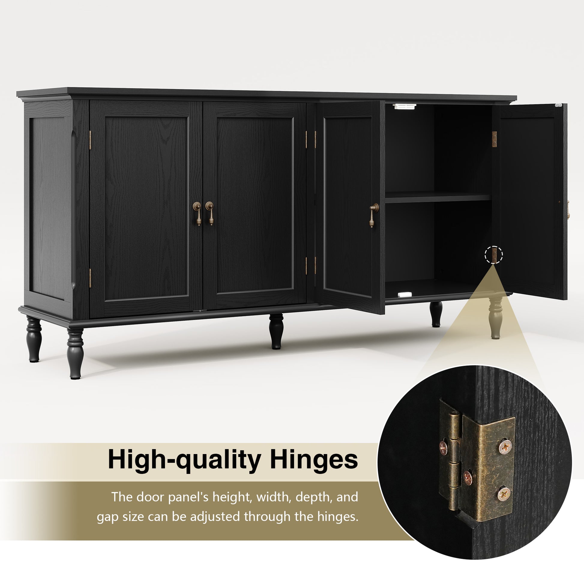 CBJCBJ 58" Retro Sideboard Buffet Cabinet with Storage, Accent Cabinet for Kitchen, Living Room,Black