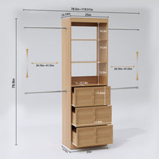 CBJCBJ Wood Closet Organizer System with 3 Drawers, 4 Hanging Rods, Wardrobe Clothes Rack for Bedroom,Wood