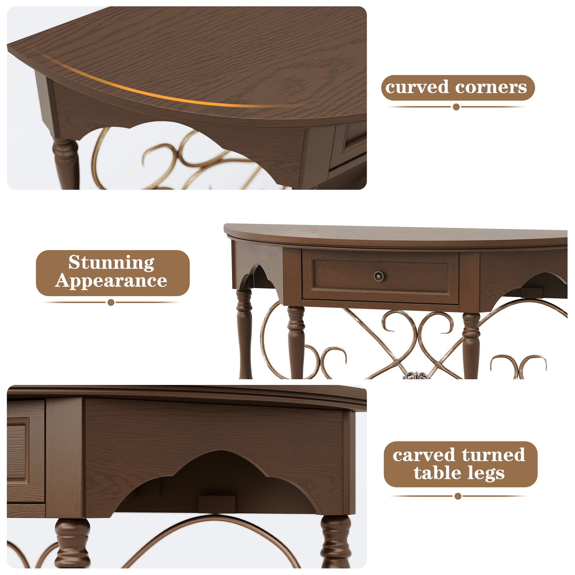 HLR 40" Mid Century Console Table with Drawer, Assembled Entryway Table with Storage for Hallway, Brown