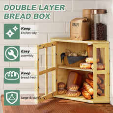 HLR Double Layer Bamboo Bread Box for Kitchen Counter, Large Capacity Bread Storage Bin with Acrylic Door,Brown