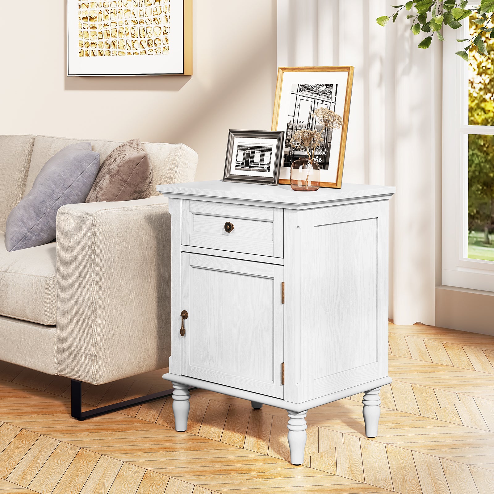 HLR 25"H Nightstands Set of 2, Modern Retro Bedside Table with Drawer, End Table for Bedroom, White