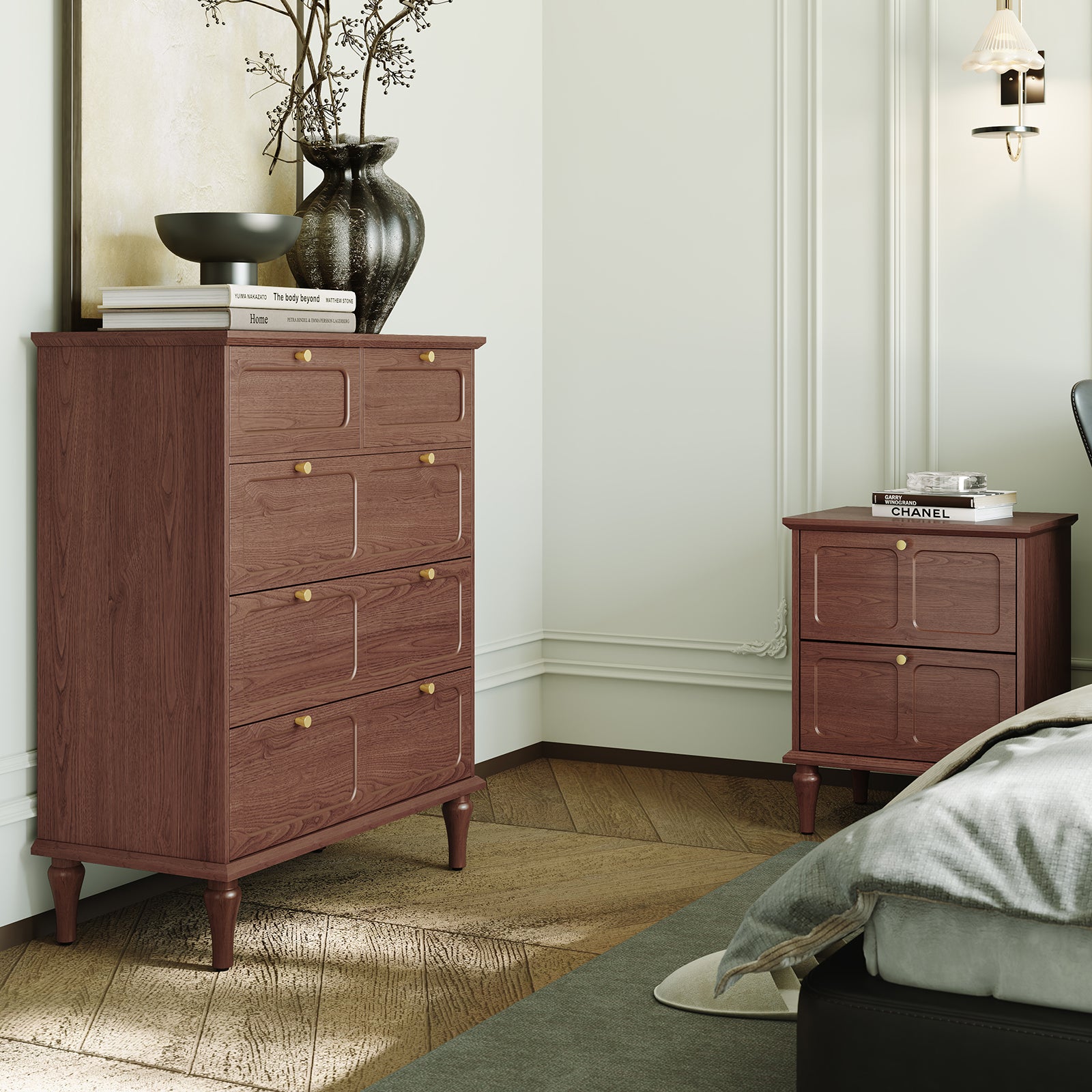 HLR 40" Mid-century 5 Drawer Dresser for Bedroom, Small Dressers & Chest of Drawers, Brown