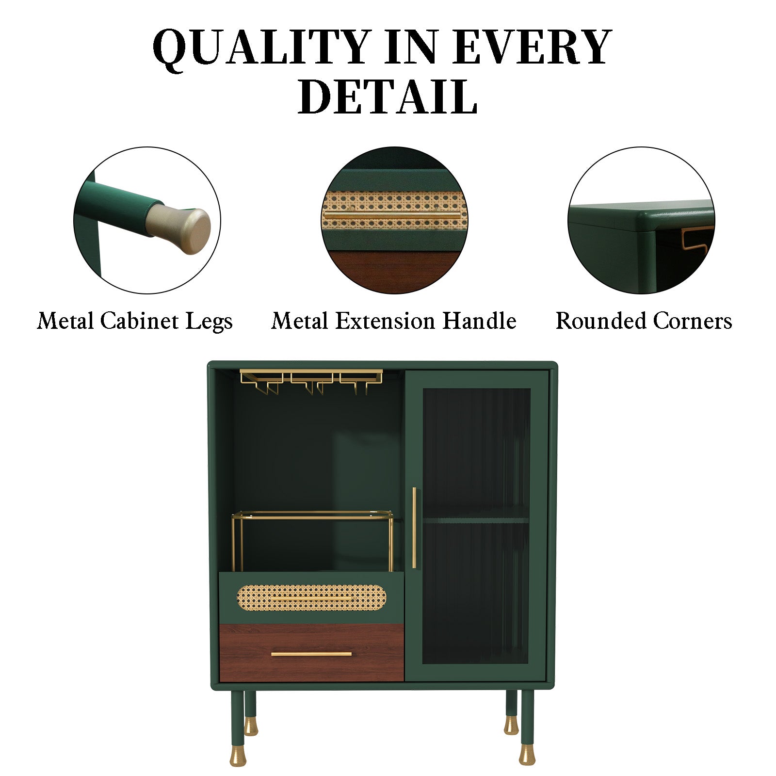 CBJCBJ Wine Bar Cabinet, Modern Coffee Cabinet with Glass Racks, Sideboard Cabinet, Green