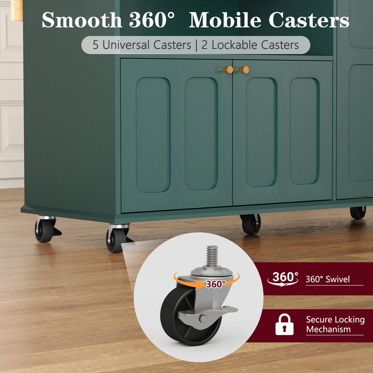 CBJCBJ Folding Rubber wood Kitchen Island, Kitchen Cart with Hidden Trash Can, Knife Rack & Spice Rack,Green