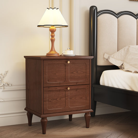 CBJCBJ 21" Mid-Century Nightstands Set of Two, Featuring Two Storage Drawers with Metal Handles, Brown