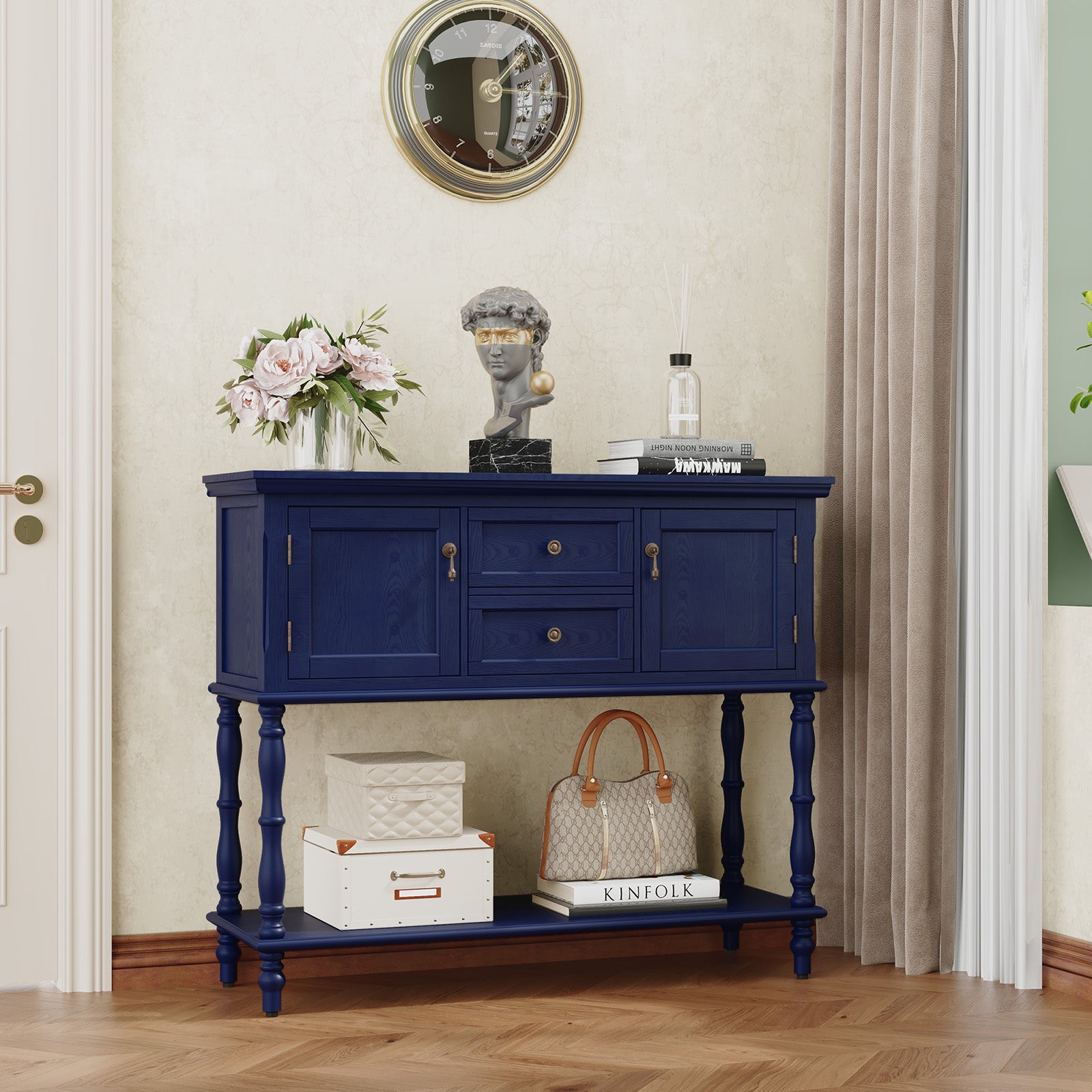 HLR 42" Farmhouse Modern Console Table, Entryway Table with Storage Shelf for Living Room, Navy Blue