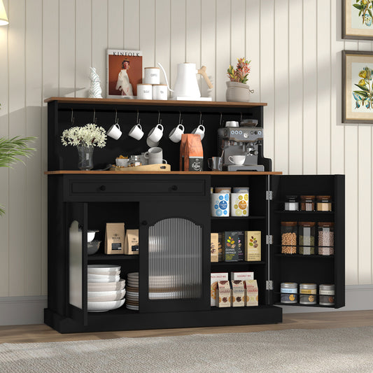 CBJCBJ 48" Modern Wood Kitchen Pantry Cabinet, Coffee Bar with Drawer & Microwave Stand, Dining Room