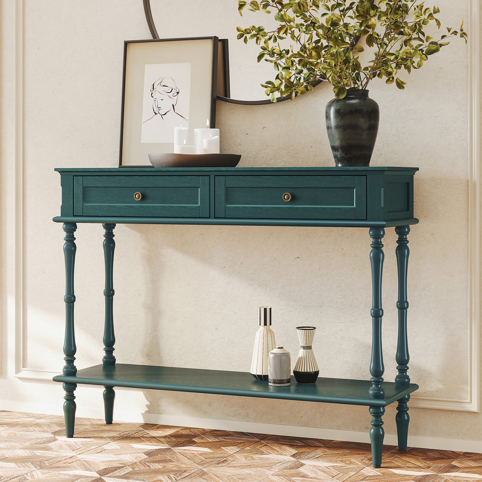 CBJCBJ40"Vintage Minimal Assembly Console Table with 2 Storage Drawers,Suitable for Living Room