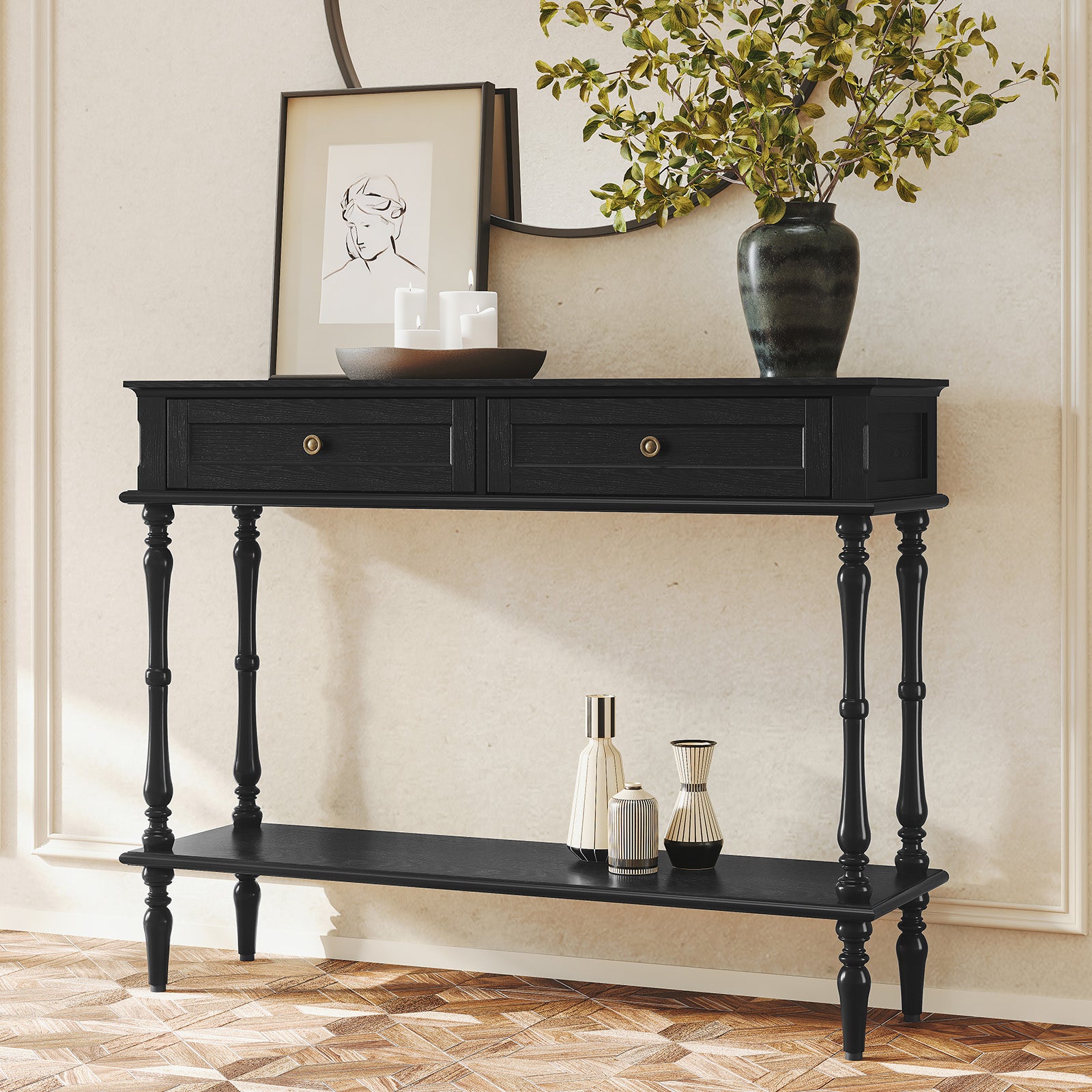 CBJCBJ40"Vintage Minimal Assembly Console Table with 2 Storage Drawers,Suitable for Living Room