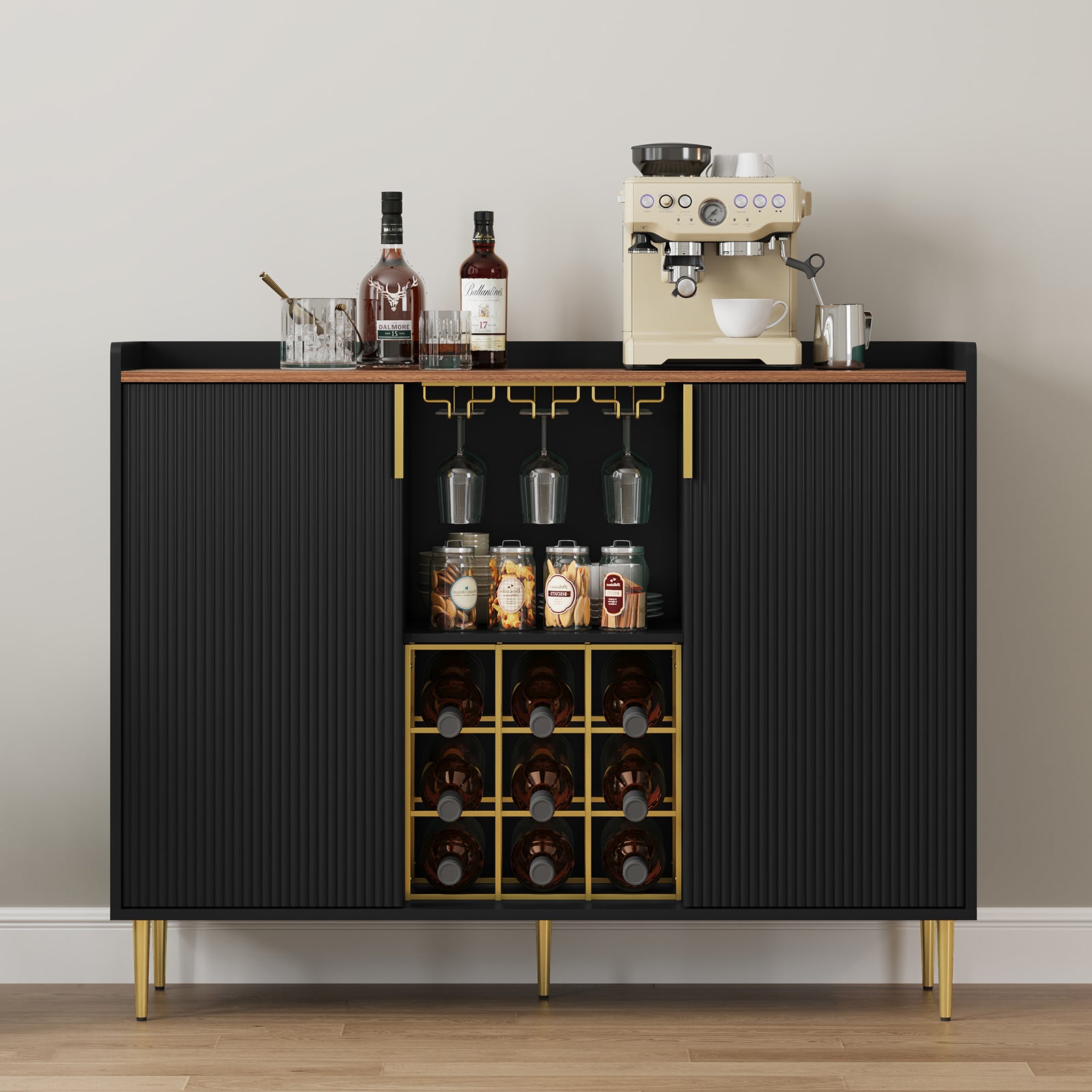 CBJCBJ 47" Modern Storage Wine Bar Cabinet with Cup Holder and Wine Rack for Dining