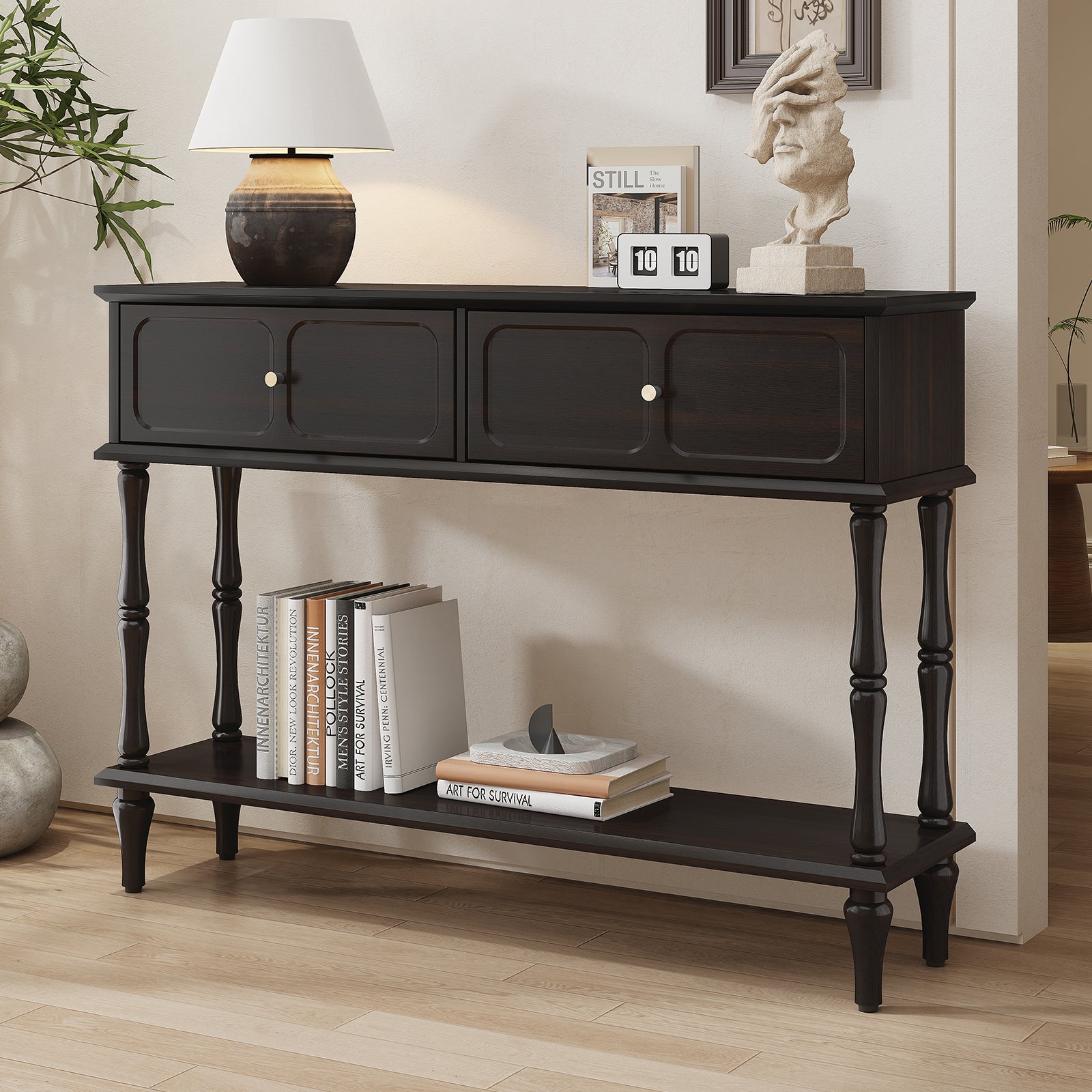 CBJCBJ 47" Mid-Century Console Tables, Entryway Table with Storage for Living Room, Hallway, Black