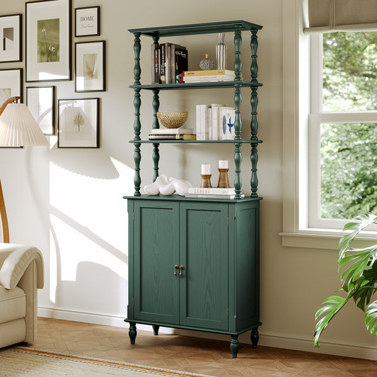 CBJCBJ 77.5" Retro Bookcase with Storage Cabinet and Removable Display Shelf, Suitable for Living Room, Study Room,Green