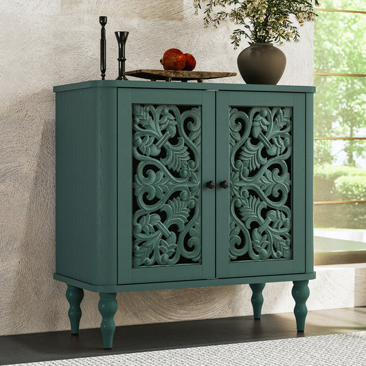 CBJCBJ 31.5" Retro Arc Carved Sideboard Buffet Cabinet, Wooden Credenza Storage for Dining Room, Green