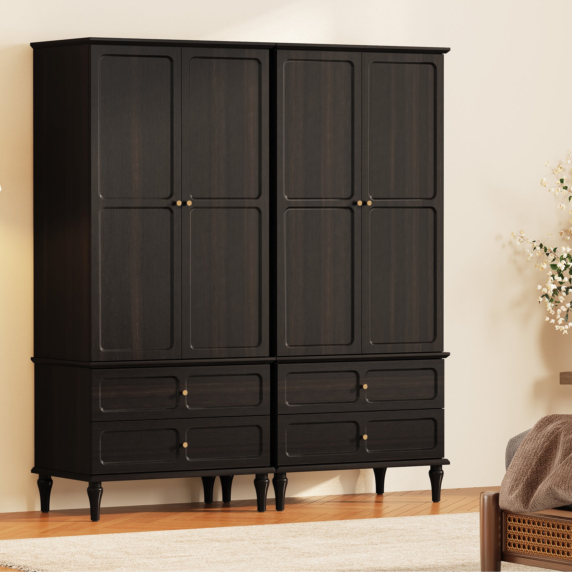 HLR 71" Tall Modern Wood Armoire Wardrobe Closet, Freestanding Cabinet with Hanging Rod for Bedroom