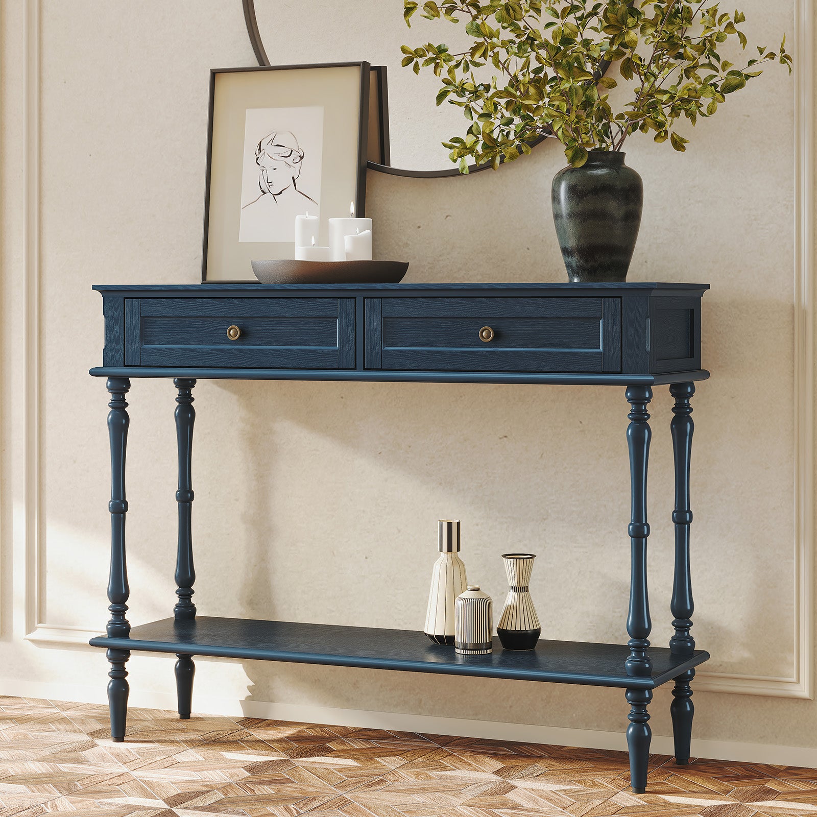 CBJCBJ40"Vintage Minimal Assembly Console Table with 2 Storage Drawers,Suitable for Living Room