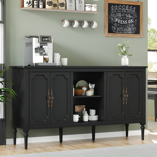 CBJCBJ 59" Mid-Century Storage Cabinet with Adjustable Shelves, Double-Layer Open Design for Living Room & Bedroom, Black