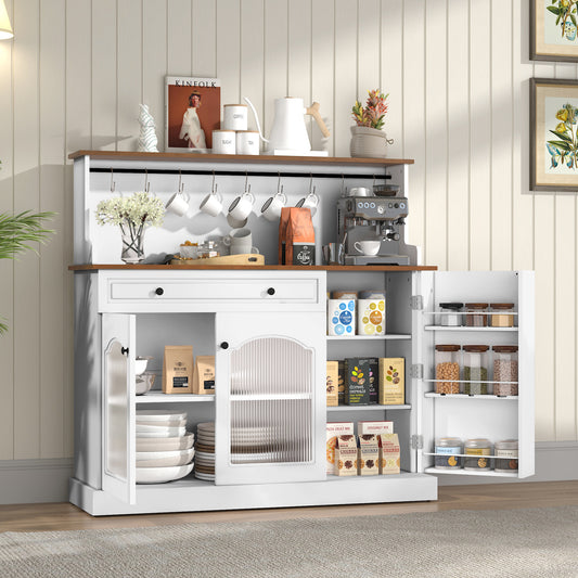 CBJCBJ 48" Modern Wood Kitchen Pantry Cabinet, Coffee Bar with Drawer & Microwave Stand, Dining Room
