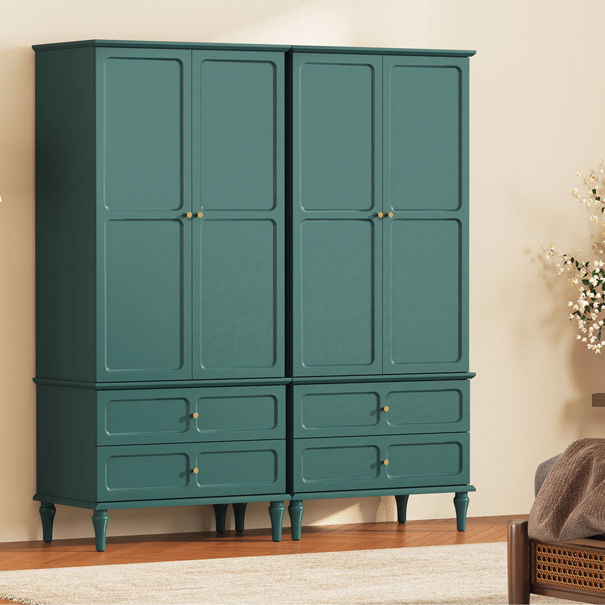 HLR 71" Tall Modern Wood Armoire Wardrobe Closet, Freestanding Cabinet with Hanging Rod for Bedroom