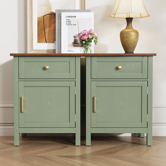 HLR 19" Farmhouse Nightstands Set of 2 with Drawer and Door, Wood Bedside Table End Table for Bedroom