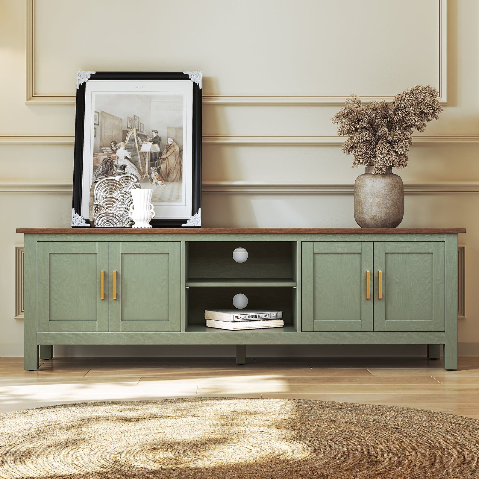 HLR® Farmhouse 63" TV Stand, for TVs up to 70", Living Room Wooden Entertainment Center with Storage