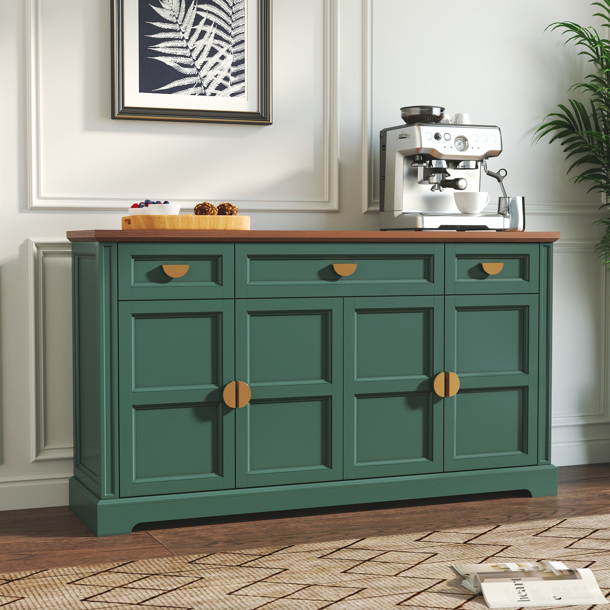 CBJCBJ Modern 60" Large Sideboard Storage Cabinet with Drawers, Farmhouse Wooden Coffee Bar