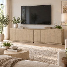 HLR 63'' Sideboard Buffet Cabinet, Mid-Century Wood Accent Cabinet with 4 Doors Storage for Living, Brown