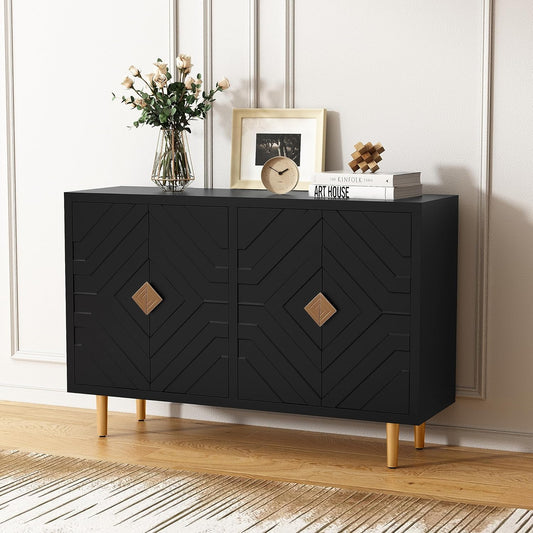 HLR® 48'' Buffet Cabinet with 4 Doors and Shelves, Modern Credenza Storage Cabinet