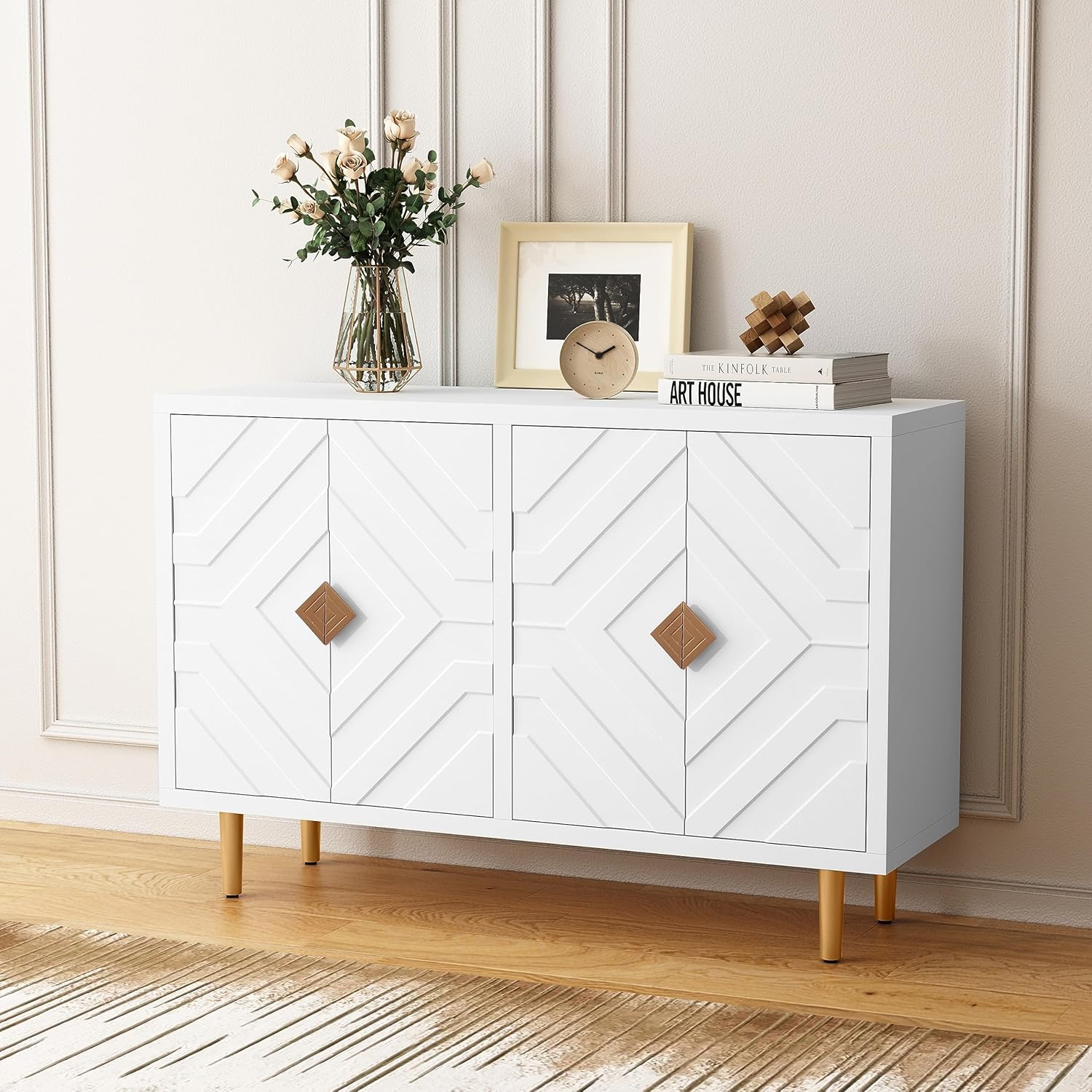 HLR® 48'' Buffet Cabinet with 4 Doors and Shelves, Modern Credenza Storage Cabinet