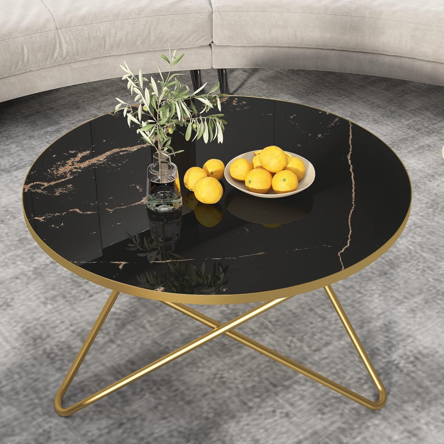 HLR® Round Coffee Table with Green Faux Marble Top
