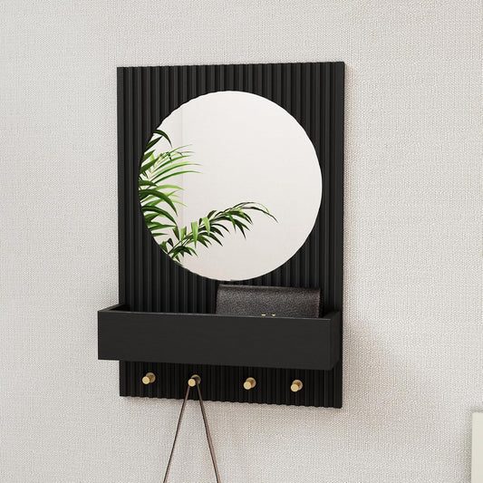 HLR® Wood Wall Mirror with Shelf&Hooks, 24"x16" White Wall-Mounted Mirrors