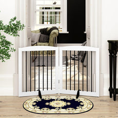 HLR® Freestanding Pet Gate for Dogs, Foldable Wooden Dog Gate, Indoor Pet Barrier for Stairs