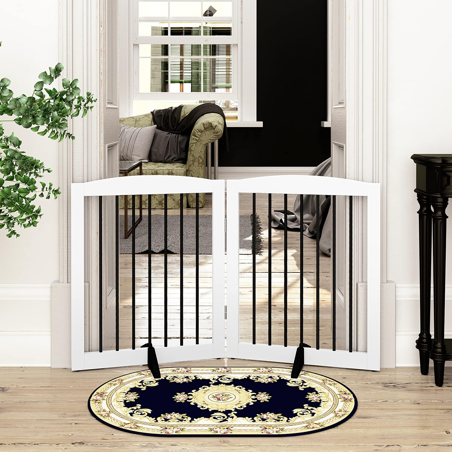 HLR® Freestanding Pet Gate for Dogs, Foldable Wooden Dog Gate, Indoor Pet Barrier for Stairs