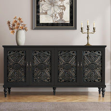 HLR® Accent Cabinet with 2 Doors, Vintage Carved Wood Storage Cabinet, Sideboard Buffet Cabinet