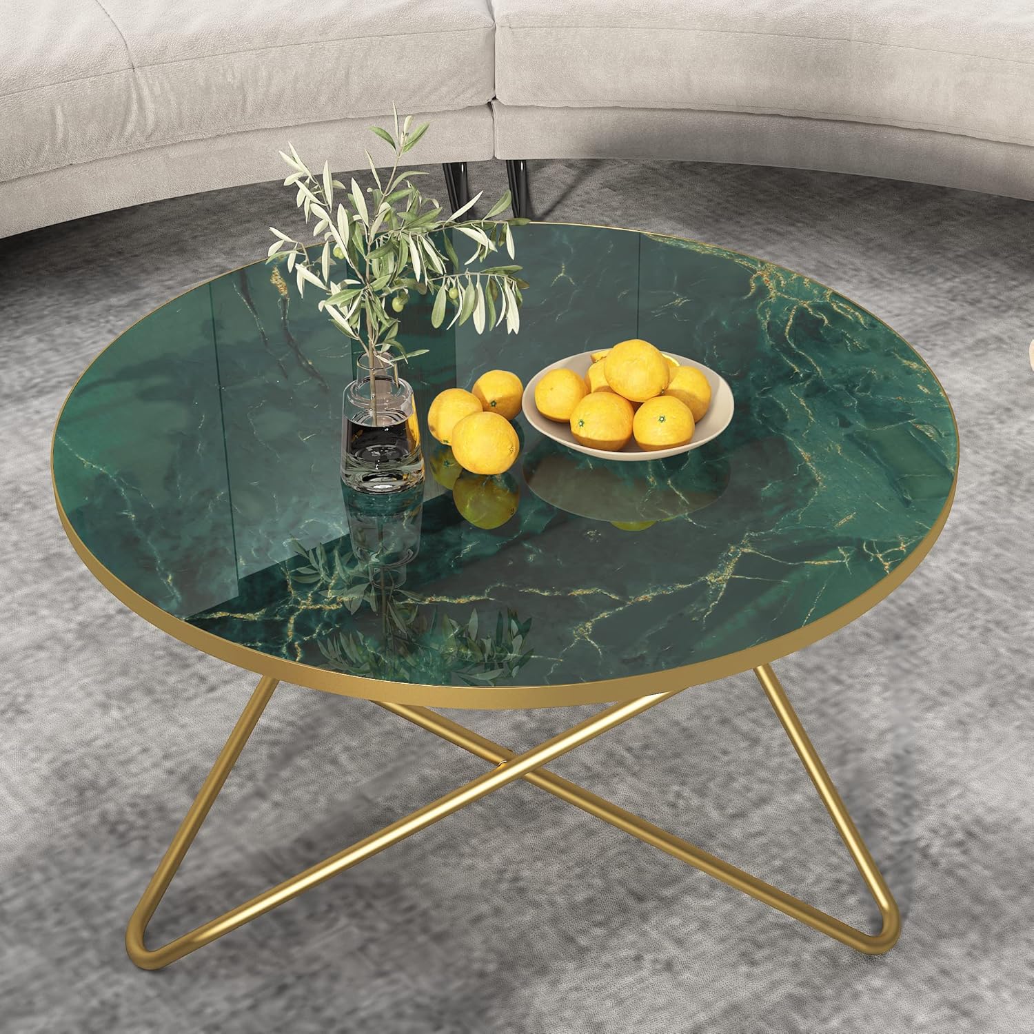 HLR® Round Coffee Table with Green Faux Marble Top