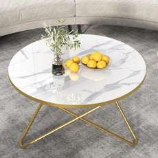 HLR® Round Coffee Table with Green Faux Marble Top